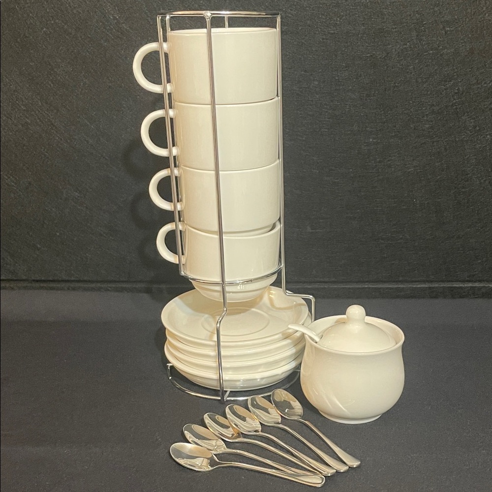 Coffee Tea Set Cups Saucers Spoons Sugar Bowl